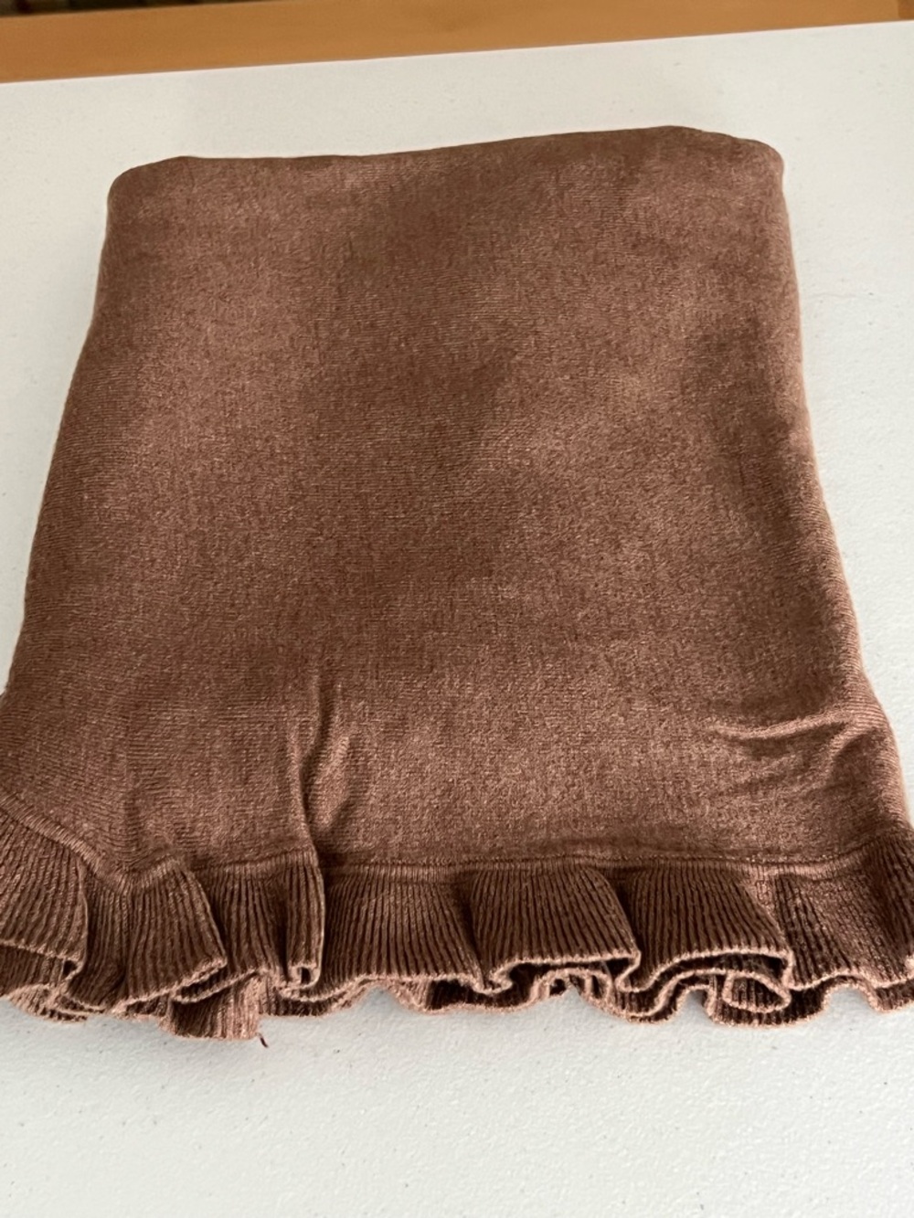 Ruffled Hem Brown knit scarf / shawl / wrap